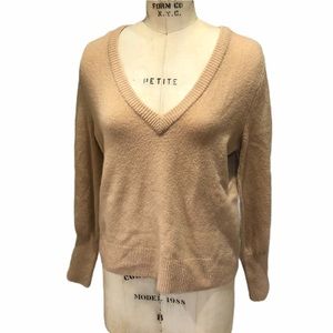 Madewell tan v neck wool blend puff sleeve sweater